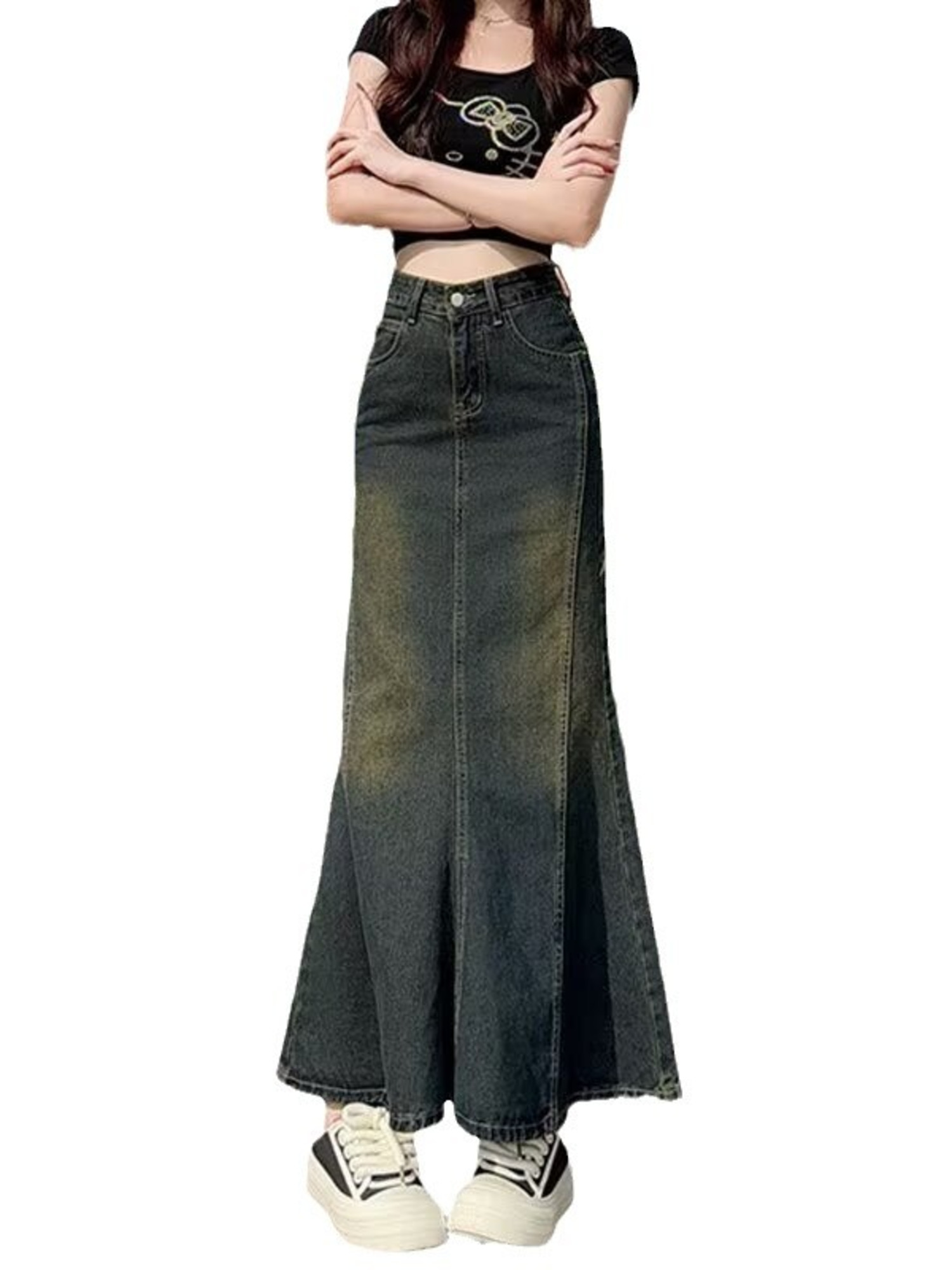 Street Fashion Vintage - Falda Maxi de Mezclilla Vintage Lavada