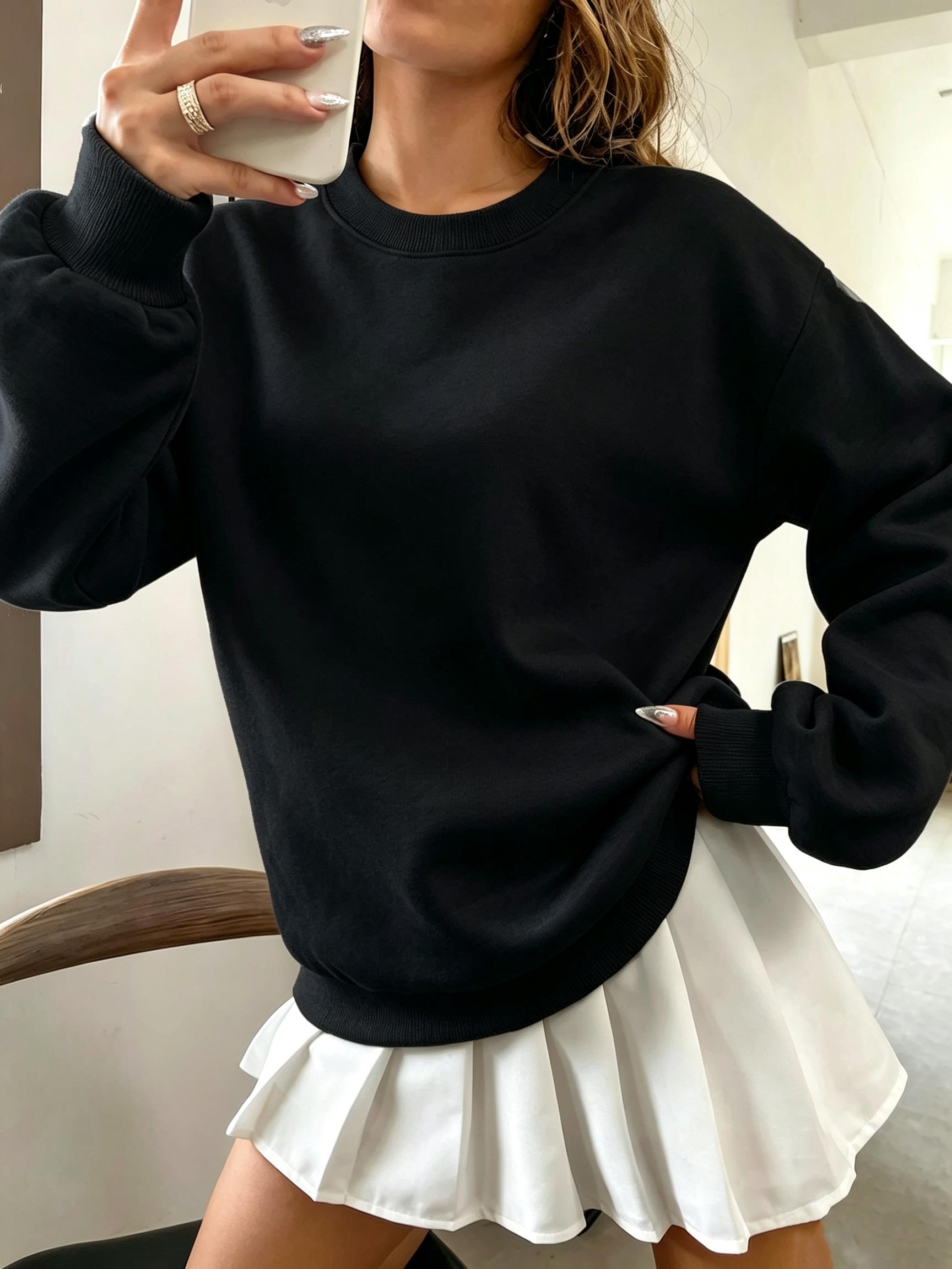 Oversized Crewneck Fleece - Sudadera coreana de gran tamaño, de
