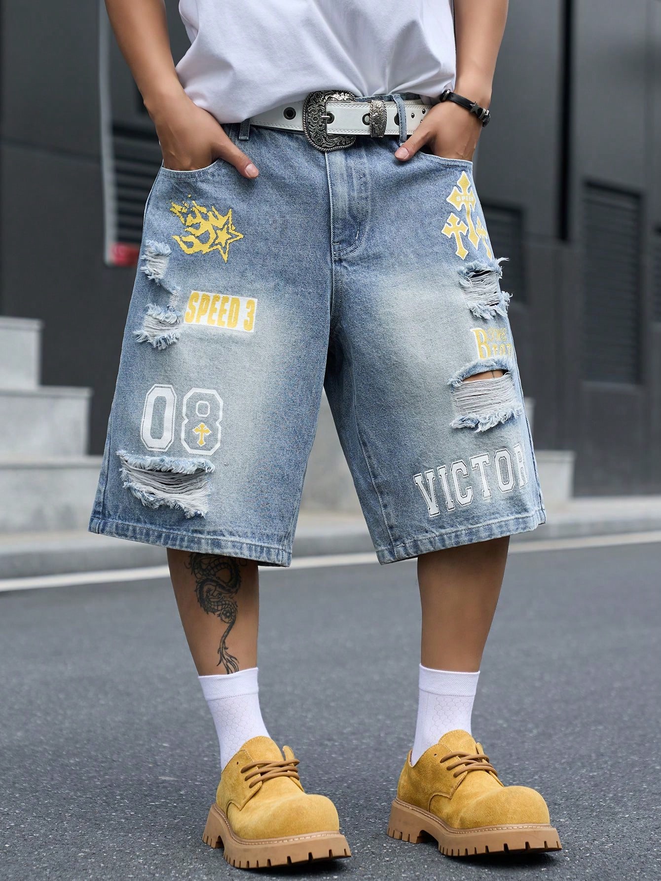 Street Fashion Types - Pantalones cortos de mezclilla holgados para